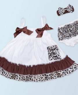 Baby Girl Bow Cotton Tops Dress Leopard Ruffle
